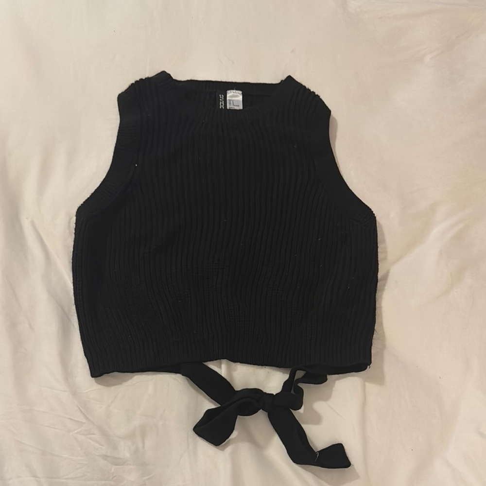 Black Tank Top with Crop Design and Tie Front
